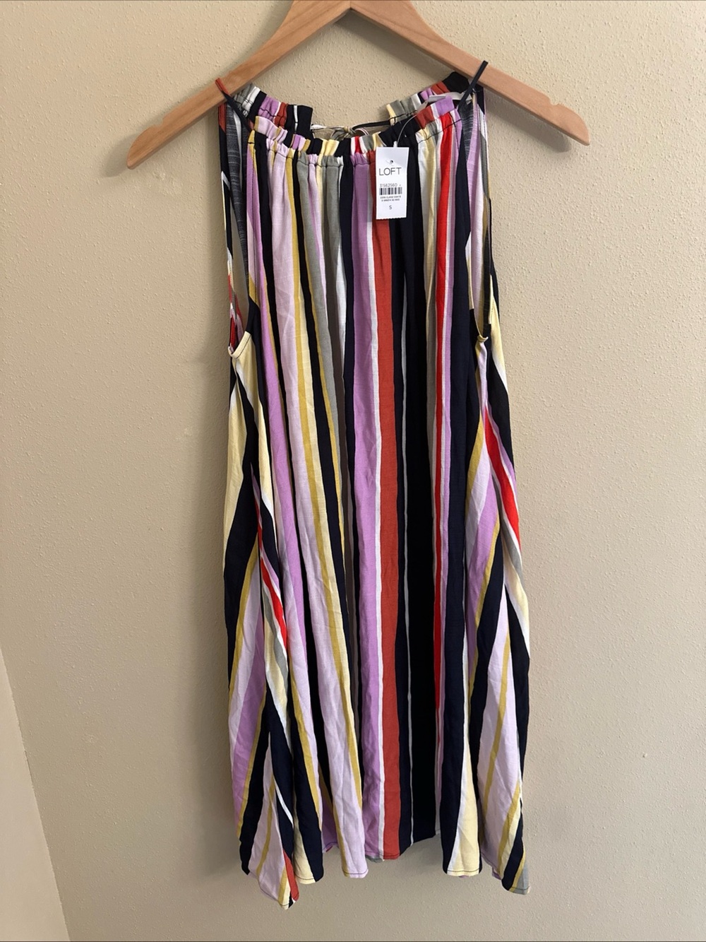 LOFT Multicolored Vertical Striped Halter loose fit Swing Dress Sz Small NEW
